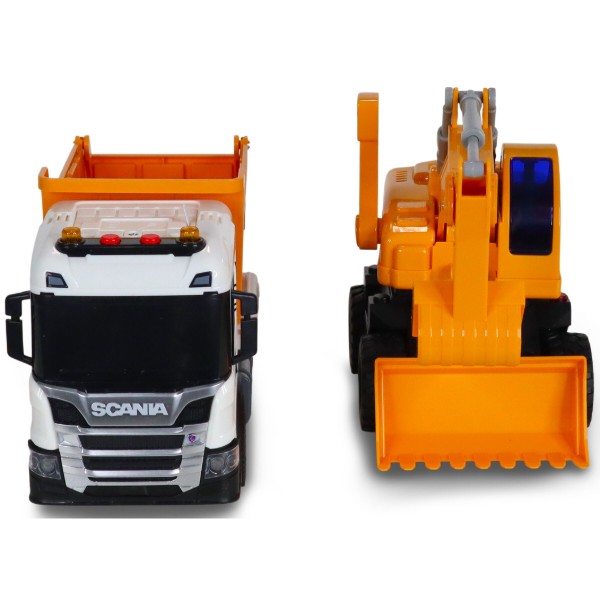 Фото - Наземна спецтехніка TechnoDrive 2в1 Truck – САМОСВАЛ SCANIA І ЕКСКАВАТОР (світло, звук) (8001KS)